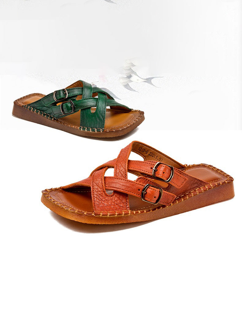Mules en Cuir à Brides Croisées vert — paire en studio (6)