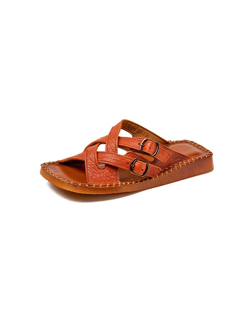 Mules en Cuir à Brides Croisées orange — vue principale (8)