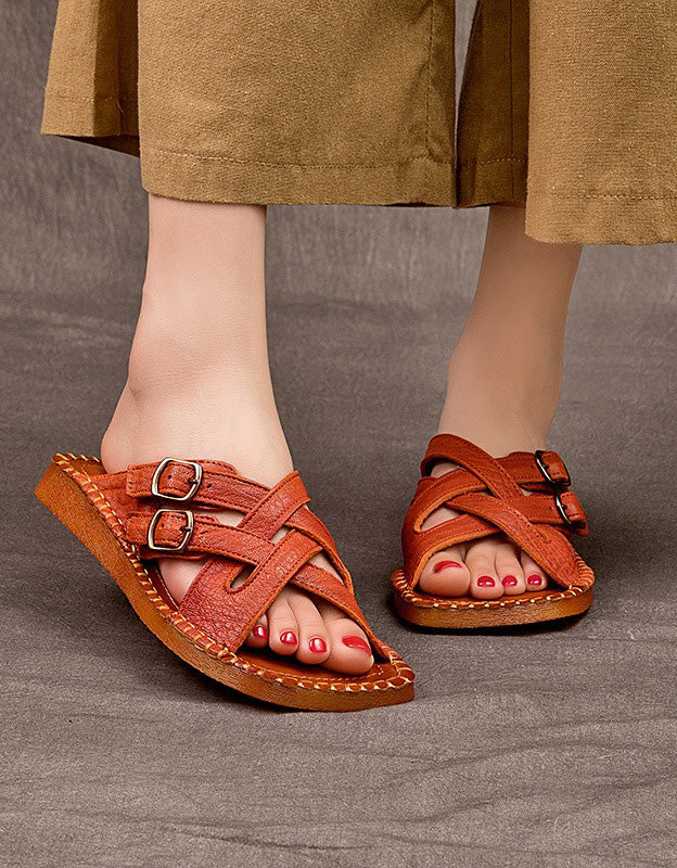 Mules en Cuir à Brides Croisées orange — portées (4)