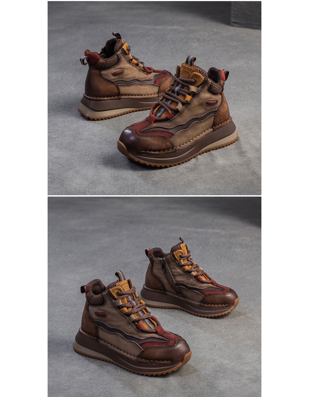 Baskets Décontractées en Cuir Véritable rouge — paire en studio (8)