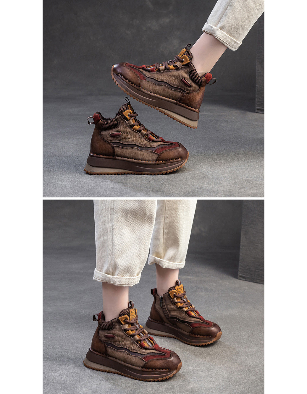 Baskets Décontractées en Cuir Véritable rouge — portées (6)