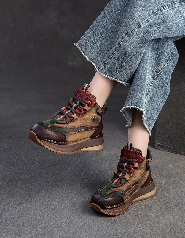 Baskets Décontractées en Cuir Véritable vert — portées (3)