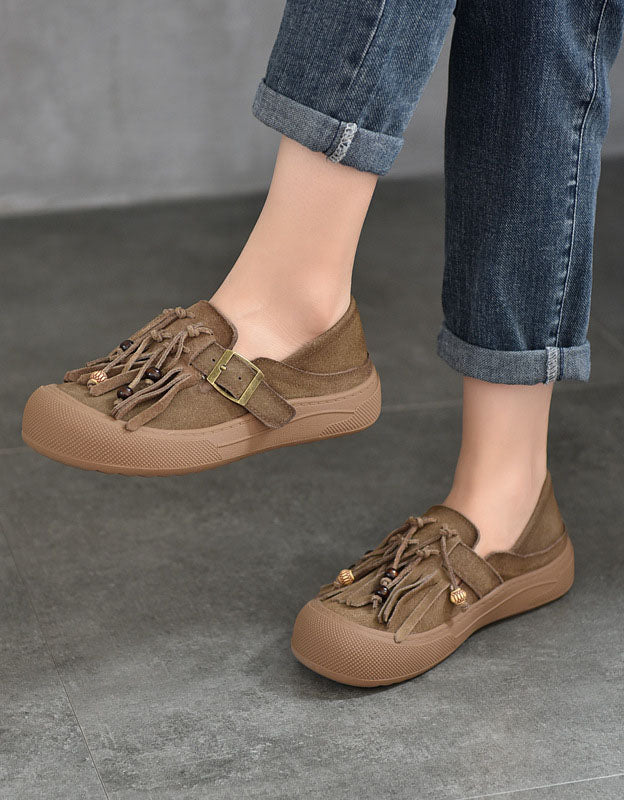 Baskets en Cuir à Glands et Bout Rond marron — portées (2)
