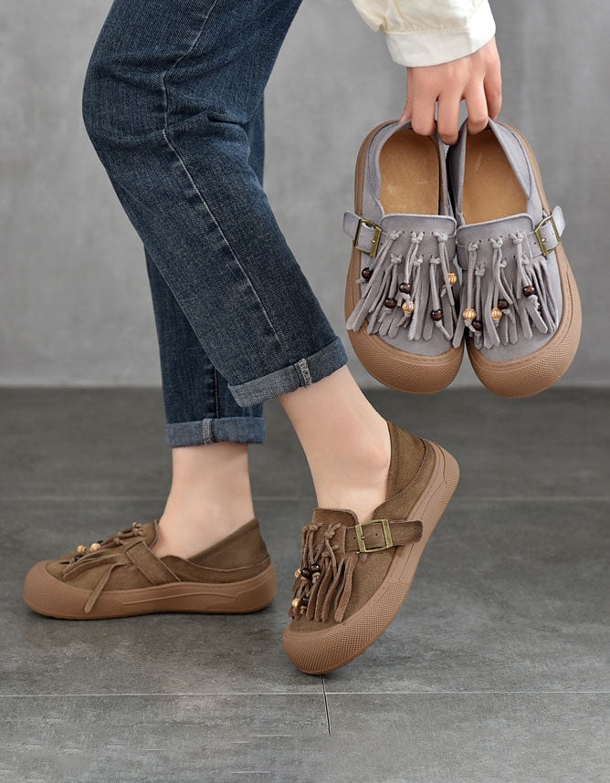 Baskets en Cuir à Glands et Bout Rond gris — portées (3)