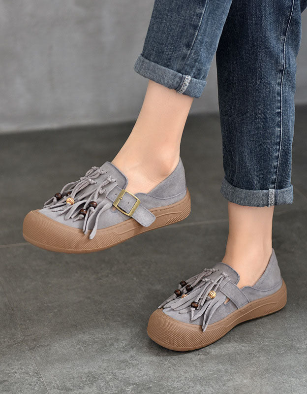 Baskets en Cuir à Glands et Bout Rond gris — paire en studio (4)