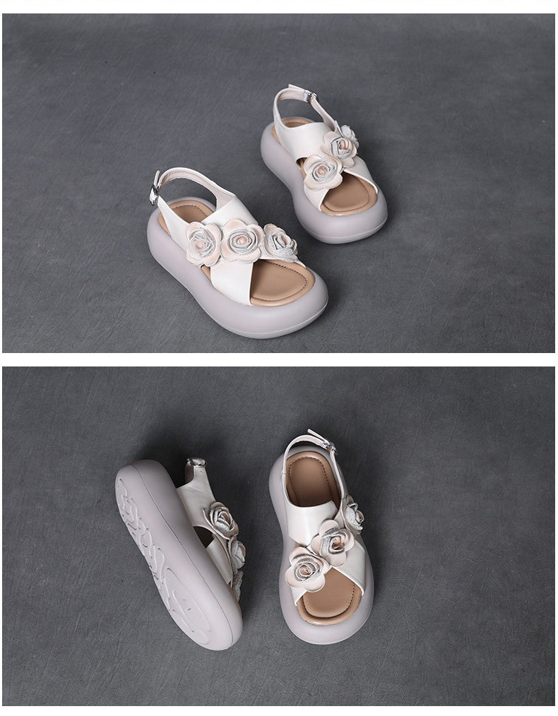 Sandales Plateforme en Cuir à Brides Croisées beige — portées (9)