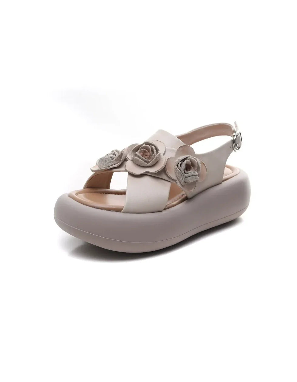 Sandales Plateforme en Cuir à Brides Croisées beige — vue principale (1)