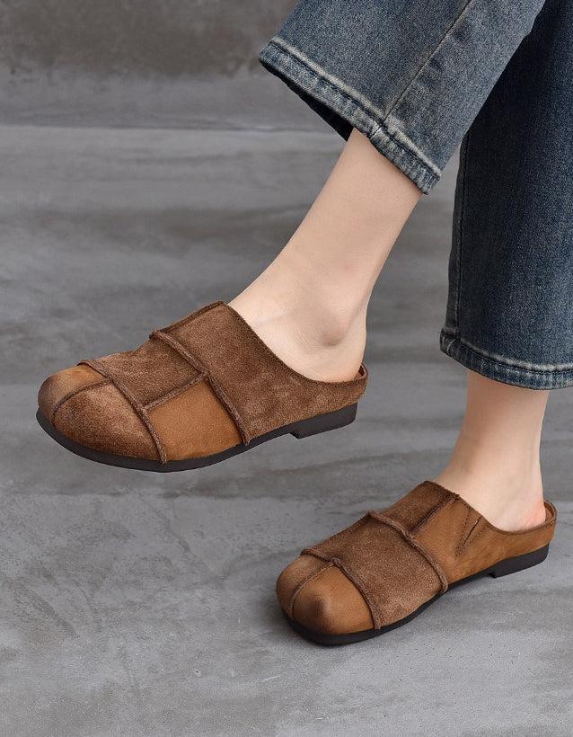 Mules Sabots en Daim à Bout Rond marron — portées (3)
