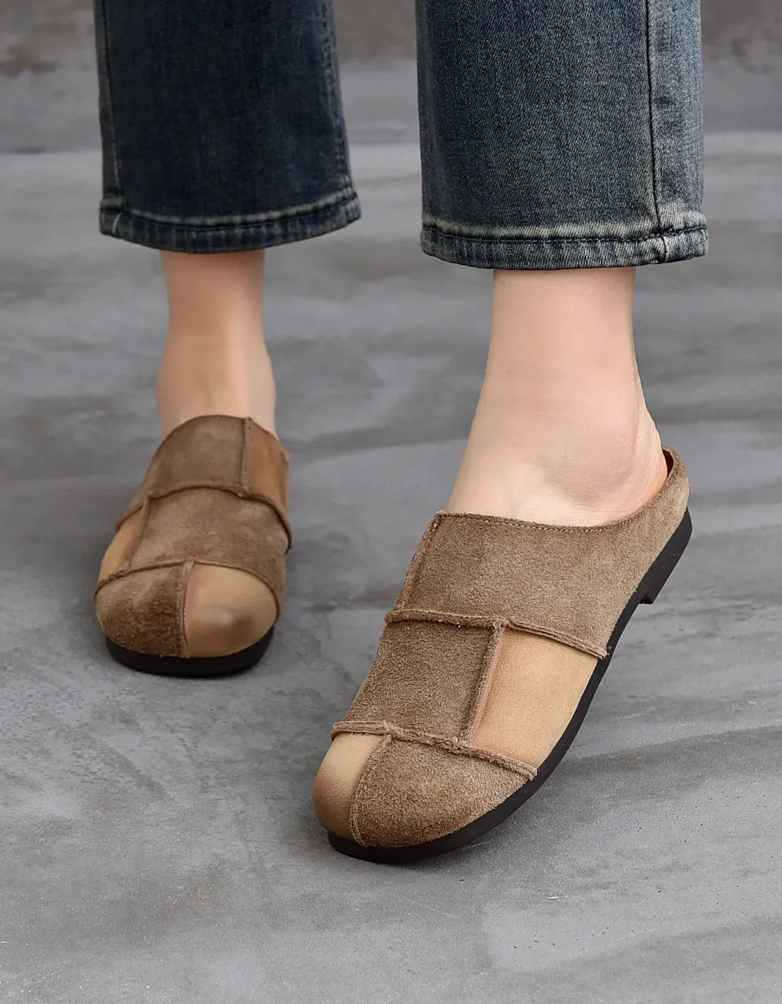 Mules Sabots en Daim à Bout Rond marron — portées (6)