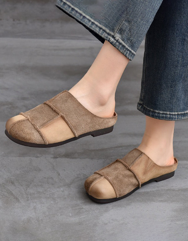 Mules Sabots en Daim à Bout Rond marron — portées (4)