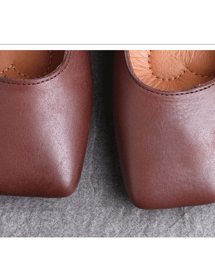 Escarpins Rétro en Cuir à Bout Carré marron — détail produit (5)