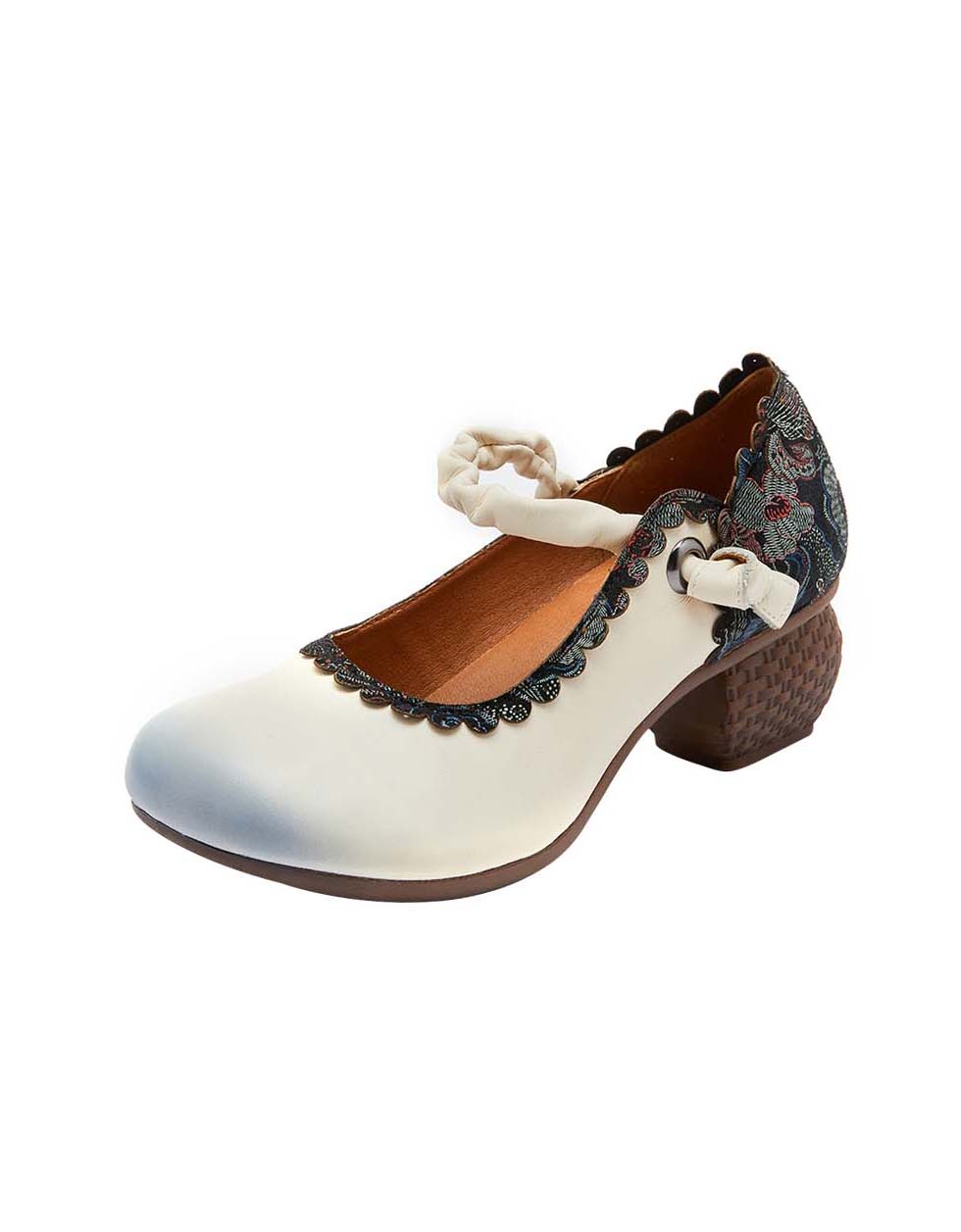 Escarpins à Talons Épais Style Ethnique blanc — vue principale (1)