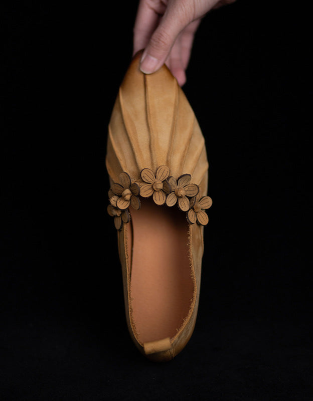 Escarpins Plats en Cuir à Motif Floral abricot — vue principale (5)