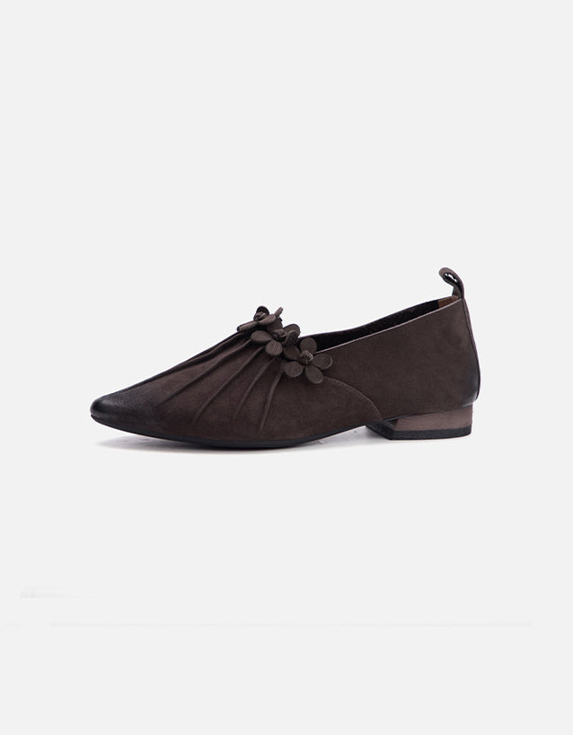 Escarpins Plats en Cuir à Motif Floral café — vue principale (11)