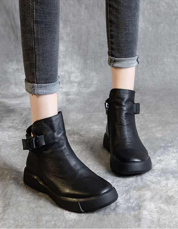 Bottines Rétro en Cuir Artisanal noir — portées (5)