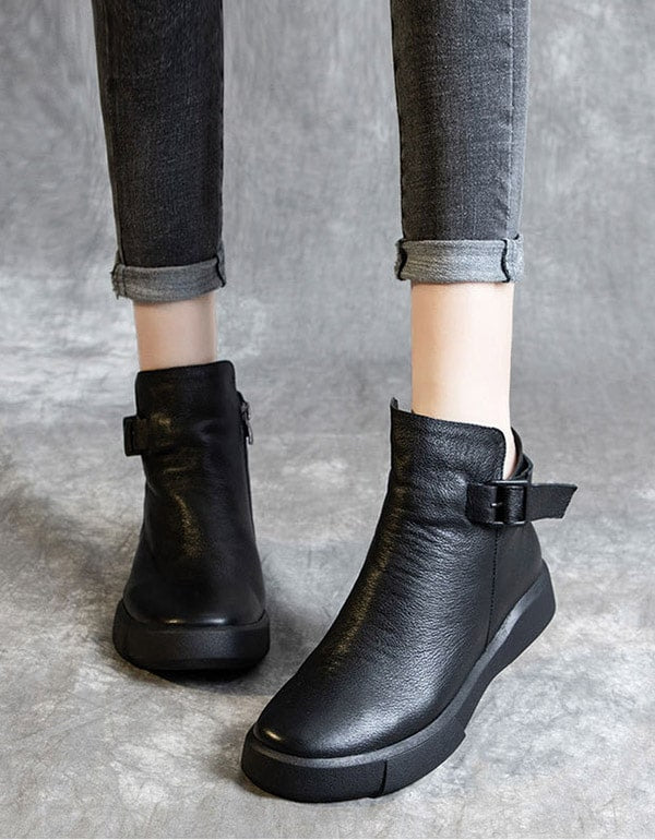 Bottines Rétro en Cuir Artisanal noir — portées (4)