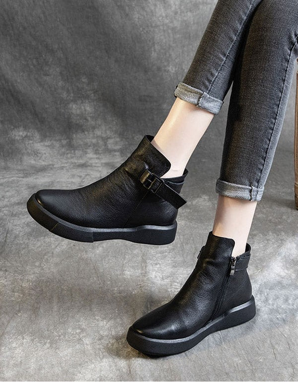 Bottines Rétro en Cuir Artisanal noir — portées (2)