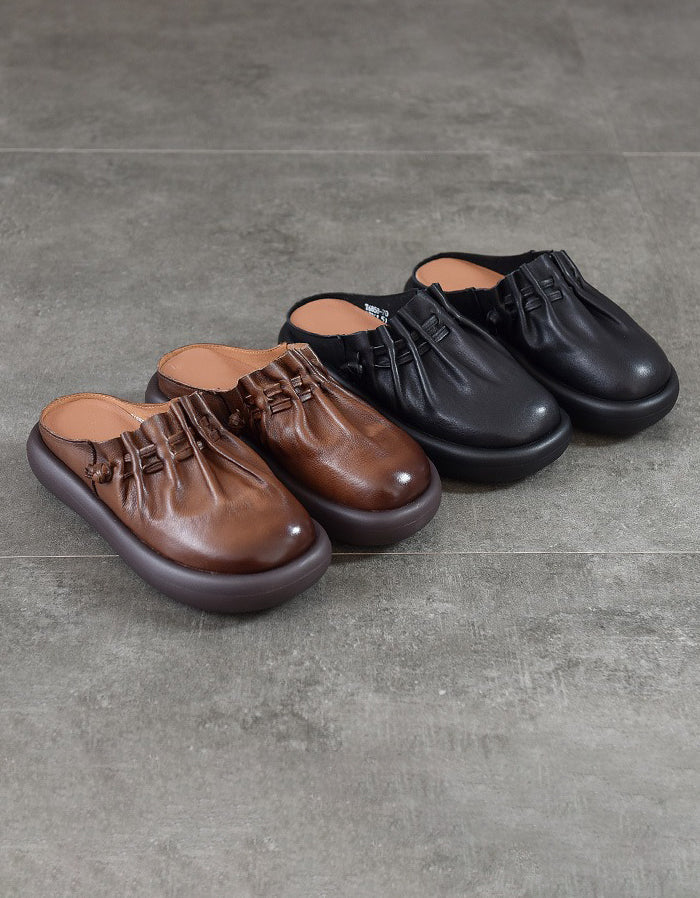 Mules Plateforme Artisanales à Bout Rond marron — paire en studio (5)