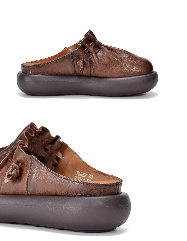 Mules Plateforme Artisanales à Bout Rond marron — détail produit (10)