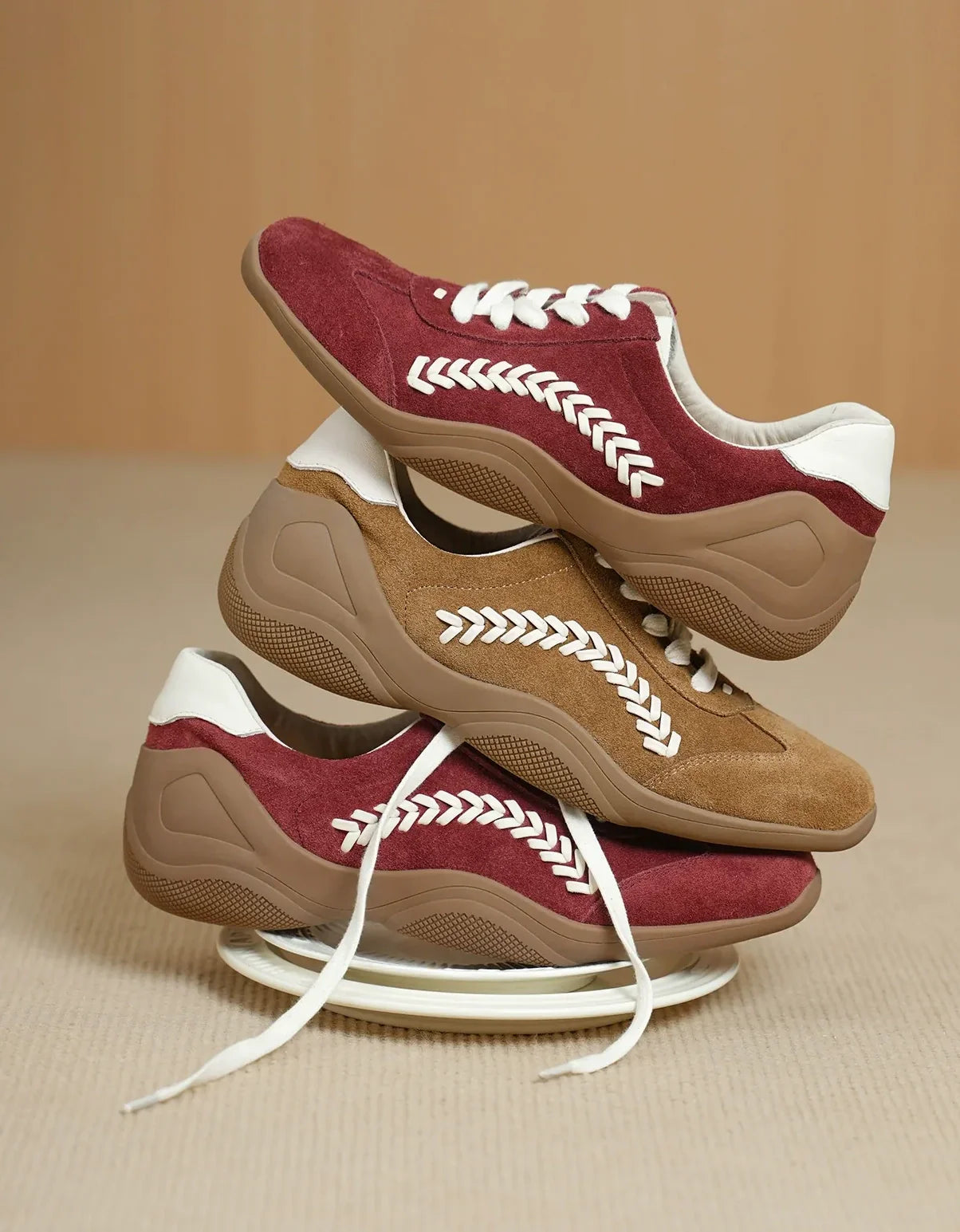 Baskets Décontractées à Lacets rouge — portées (8)