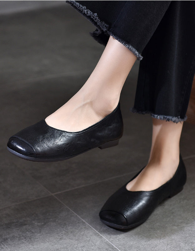 Escarpins Plats Rétro à Bout Carré noir — portées (3)