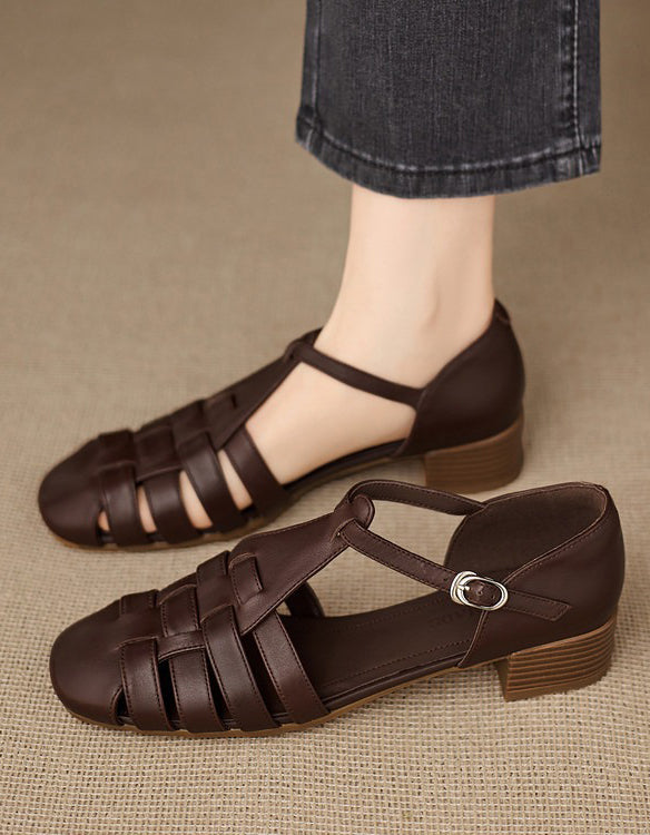 Sandales en Cuir Tressé à Bout Fermé noir — paire en studio (6)