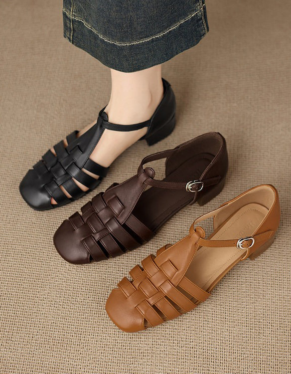 Sandales en Cuir Tressé à Bout Fermé noir — paire en studio (7)