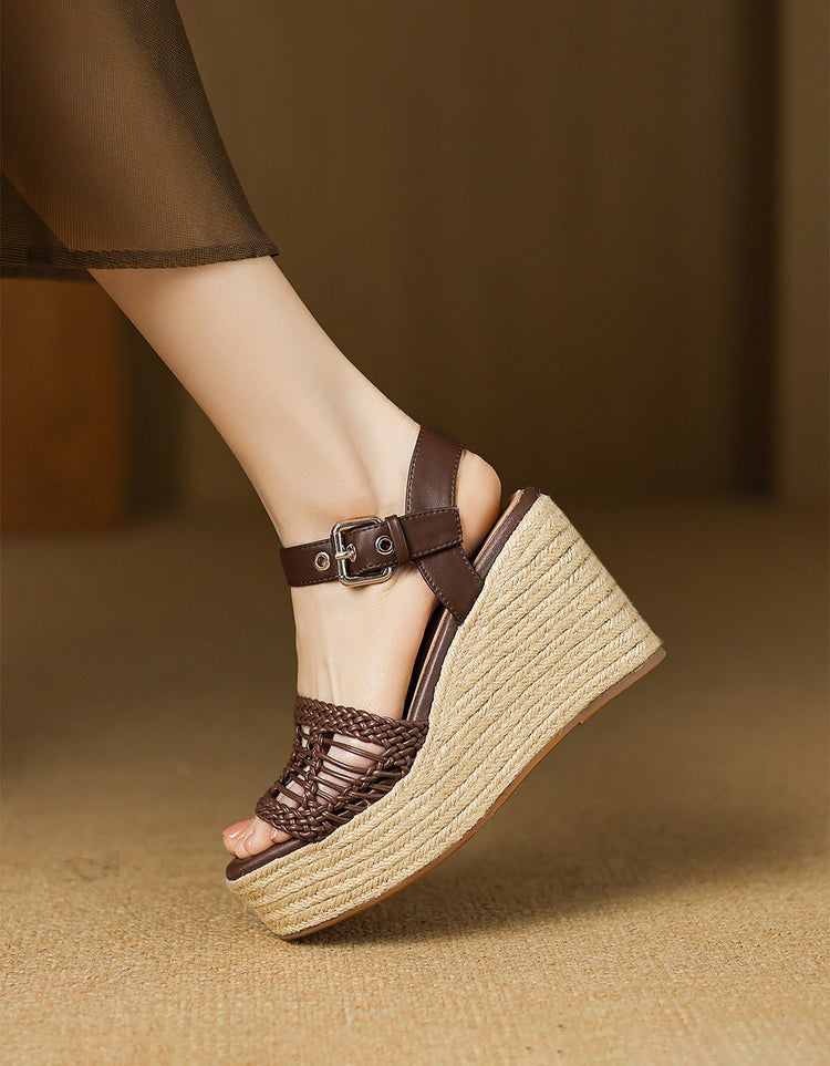Espadrilles Compensées à Bout Ouvert beige — portées (6)