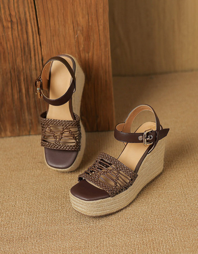 Espadrilles Compensées à Bout Ouvert marron — portées (14)