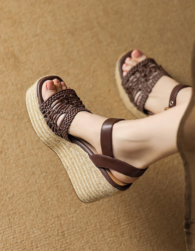 Espadrilles Compensées à Bout Ouvert marron — portées (4)