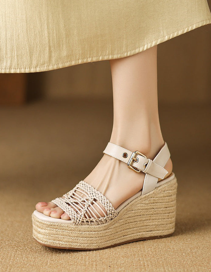 Espadrilles Compensées à Bout Ouvert beige — portées (8)