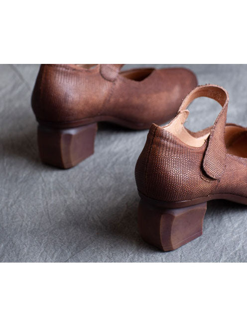 Escarpins Vintage en Cuir à Talons Épais marron — détail produit (5)