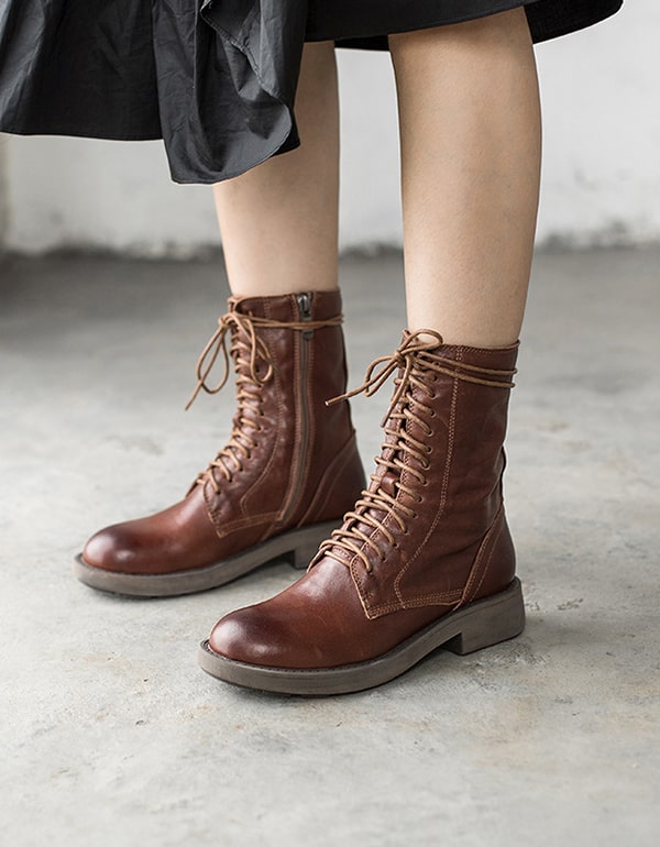 Bottes Hautes en Cuir Véritable marron — portées (2)
