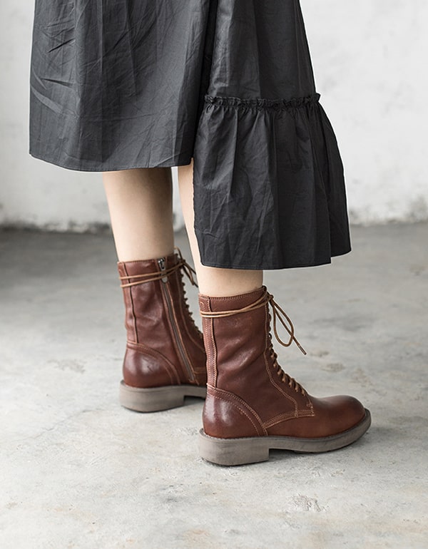 Bottes Hautes en Cuir Véritable marron — portées (3)