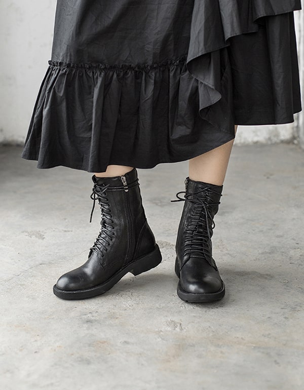 Bottes Hautes en Cuir Véritable noir — portées (4)