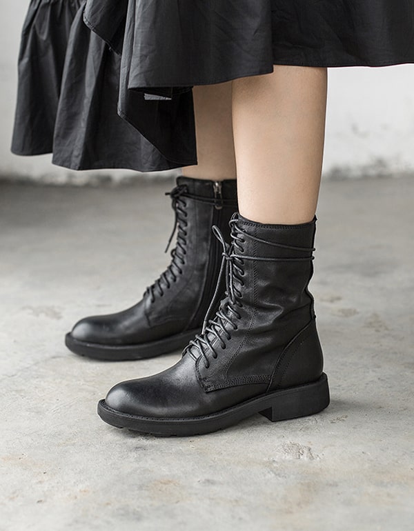 Bottes Hautes en Cuir Véritable noir — portées (5)