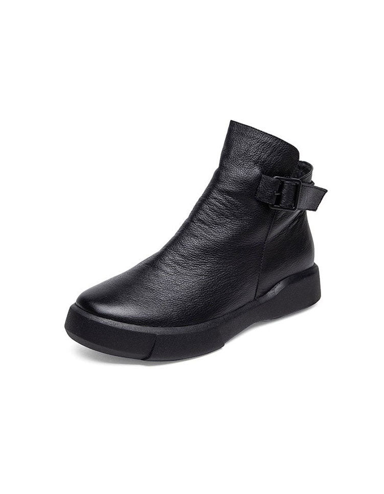 Bottines Rétro en Cuir Artisanal noir — vue principale (1)