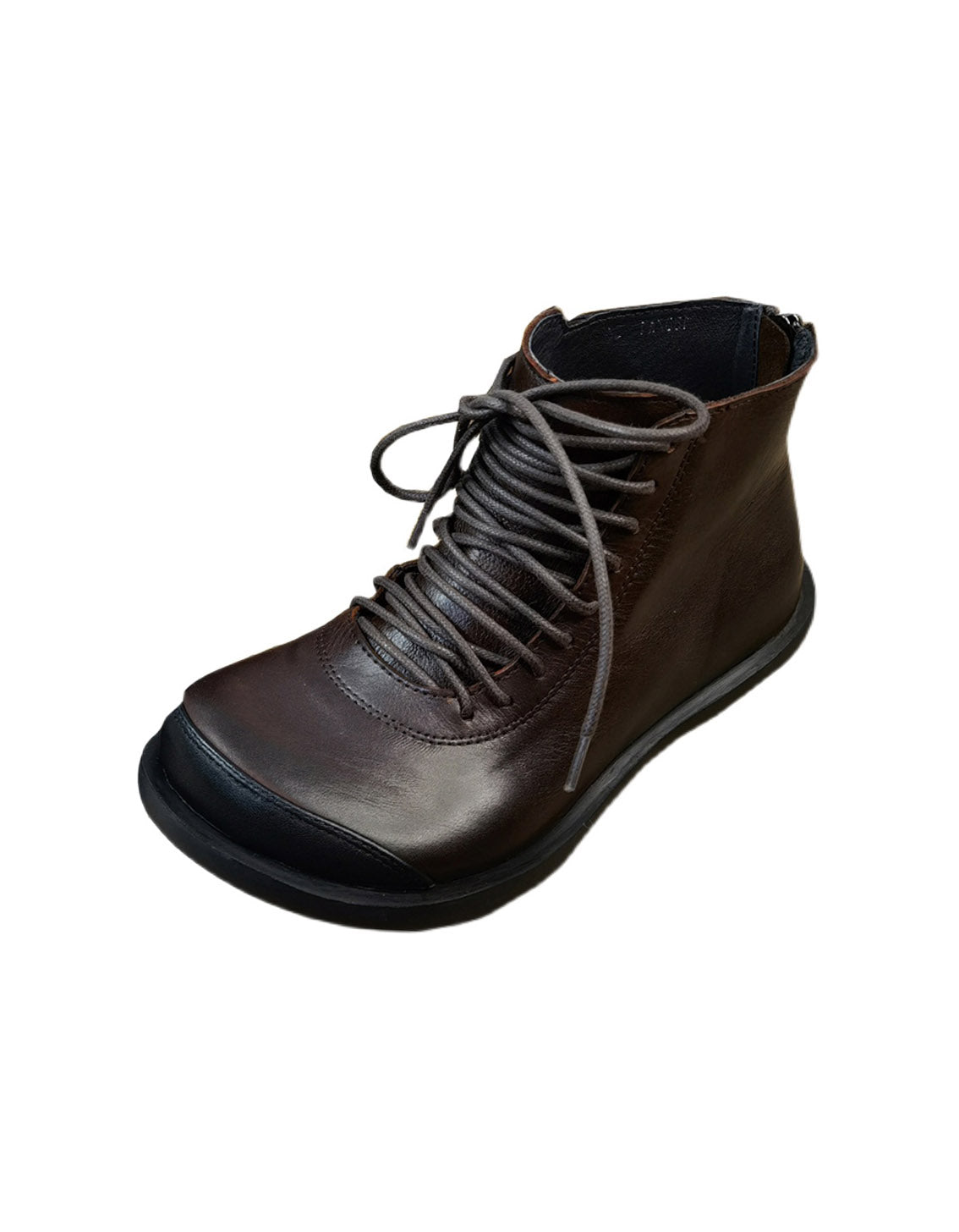 Bottines Rétro en Cuir à Lacets café — vue principale (1)