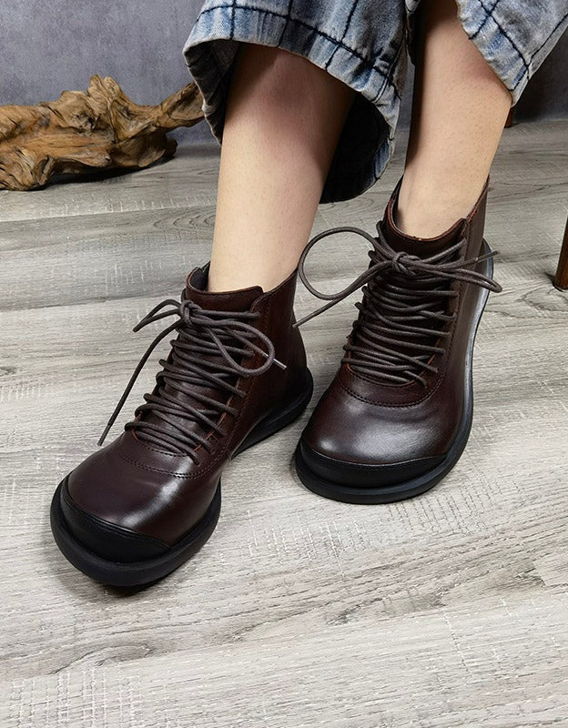 Bottines Rétro en Cuir à Lacets café — portées (2)