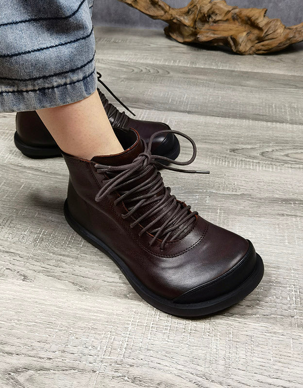 Bottines Rétro en Cuir à Lacets café — détail produit (7)