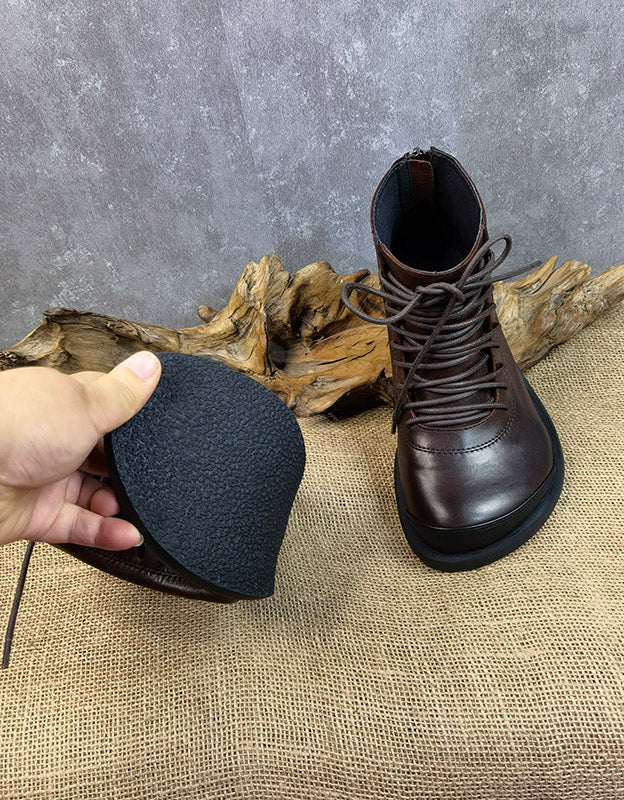 Bottines Rétro en Cuir à Lacets café — détail produit (8)