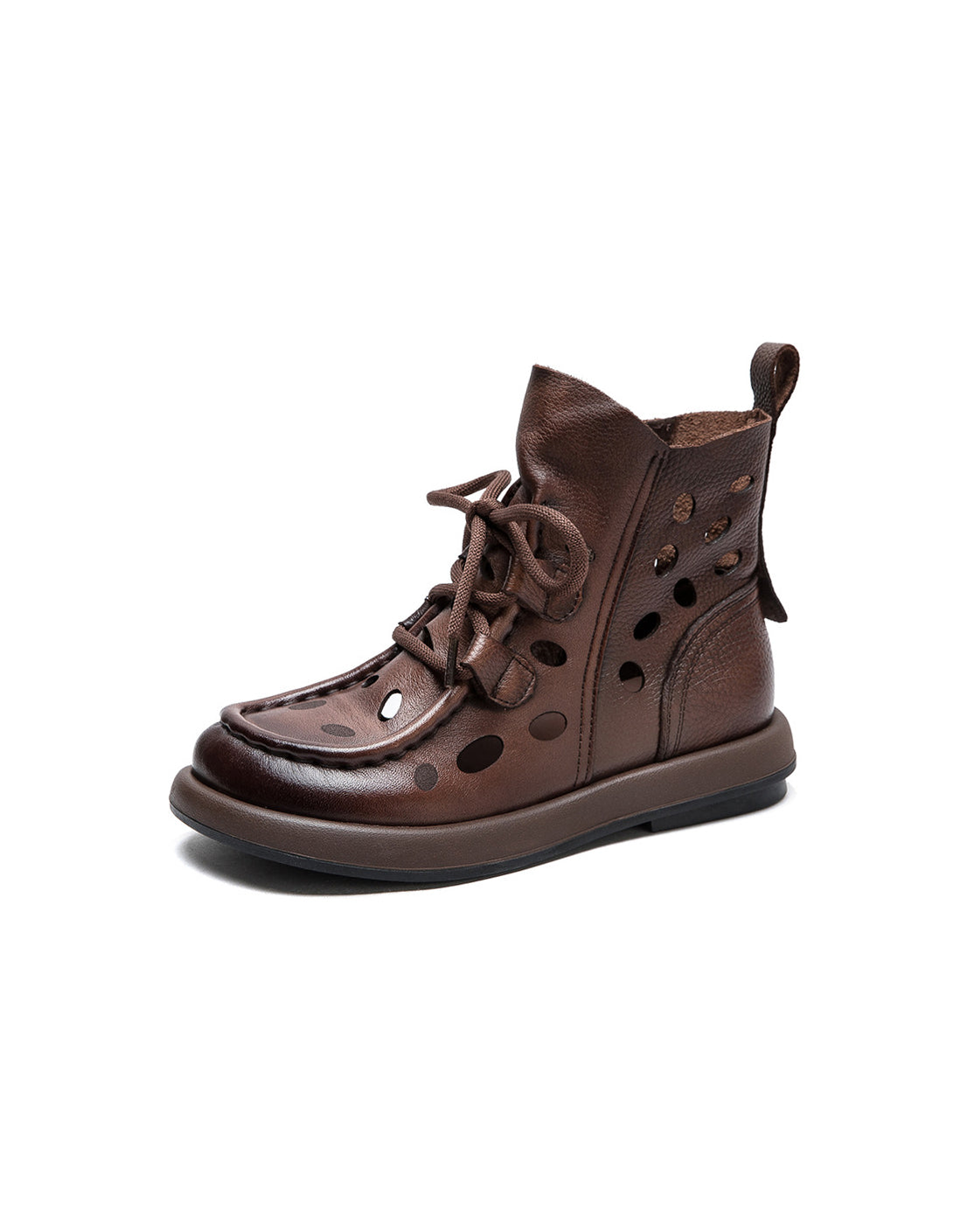 Bottines Ajourées en Cuir à Bout Rond café — vue principale (1)
