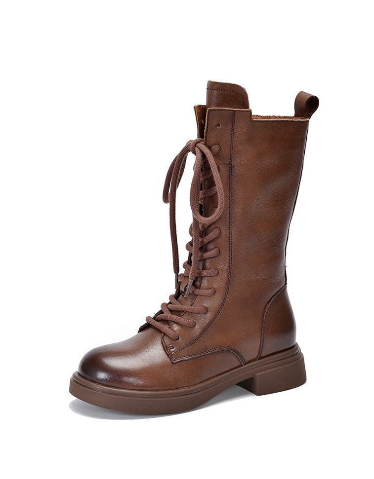 Bottes Hautes en Cuir à Lacets marron — vue principale (1)