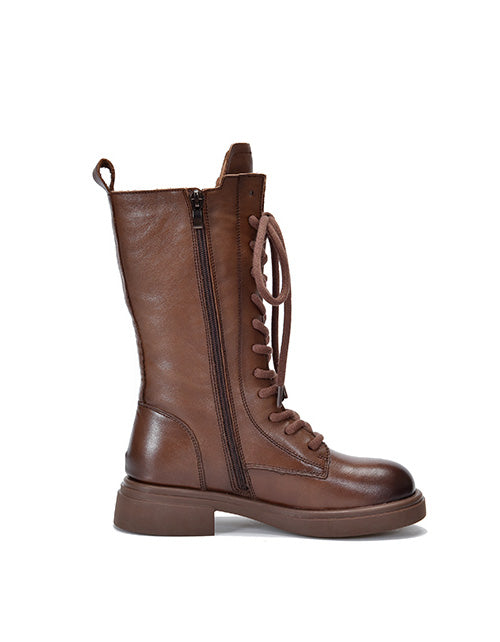 Bottes Hautes en Cuir à Lacets marron — vue principale (7)