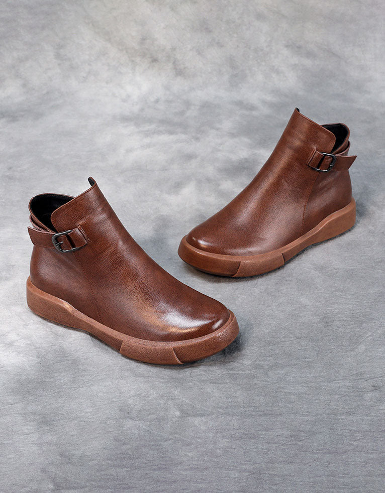 Bottines Rétro en Cuir Artisanal abricot — vue principale (7)