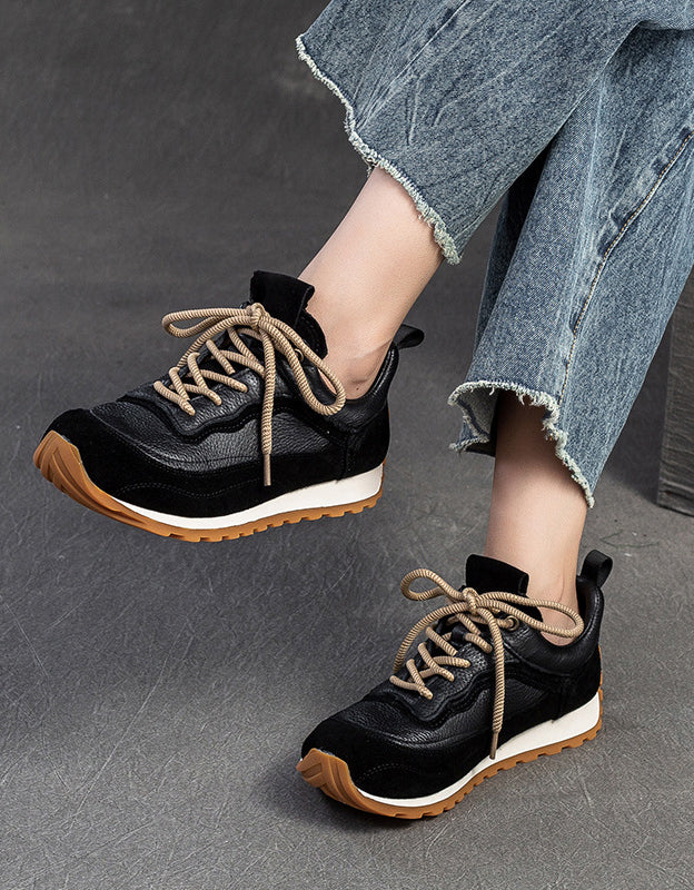 Baskets Fourrées en Cuir pour l'Hiver noir — portées (2)