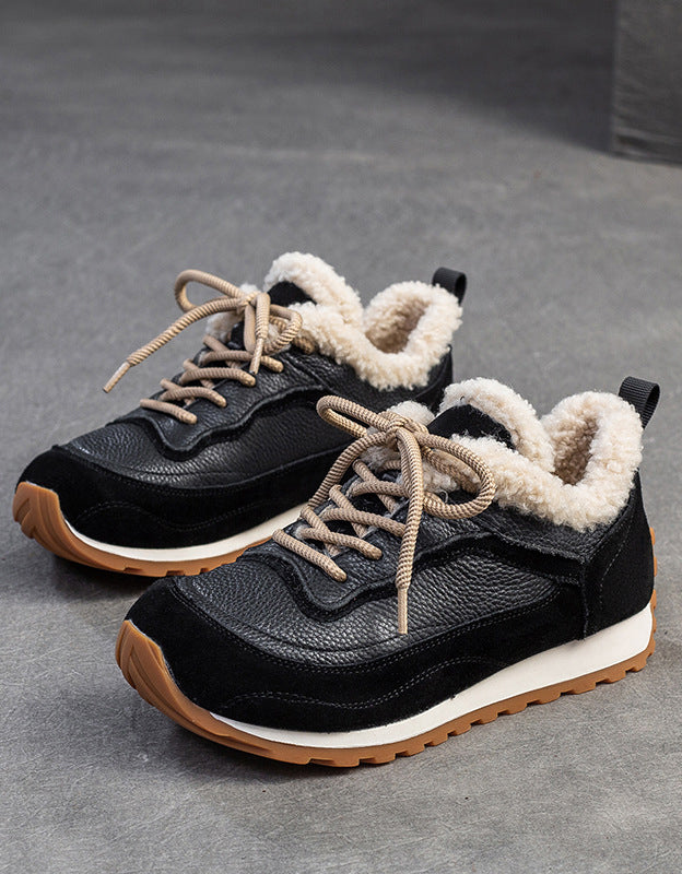 Baskets Fourrées en Cuir pour l'Hiver noir — paire en studio (9)