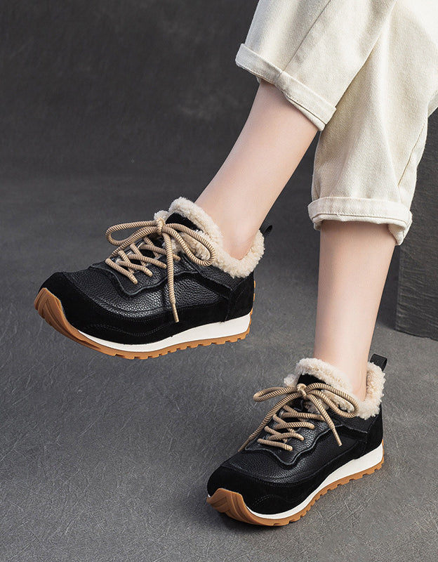 Baskets Fourrées en Cuir pour l'Hiver noir — portées (3)