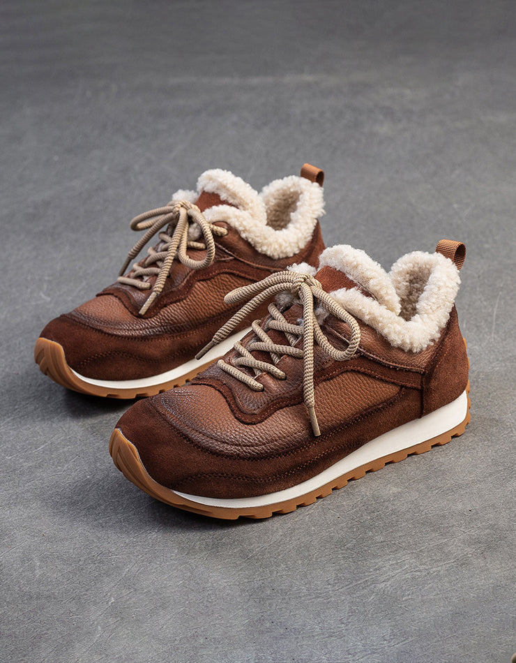 Baskets Fourrées en Cuir pour l'Hiver marron — paire en studio (6)