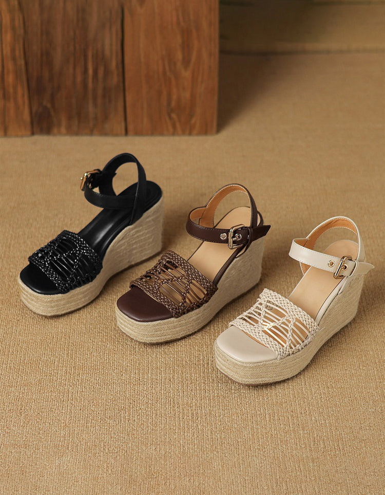 Espadrilles Compensées à Bout Ouvert marron — portées (11)